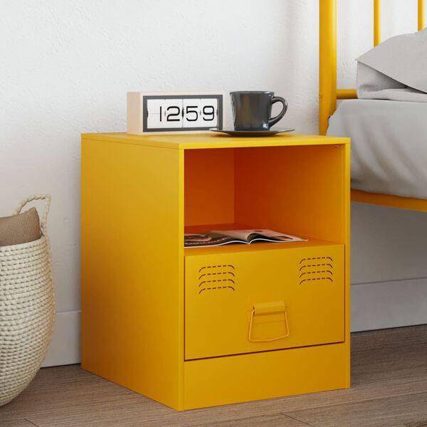 vidaXL Bedside Cabinet Mustard Yellow 34.5x39x44 cm Steel