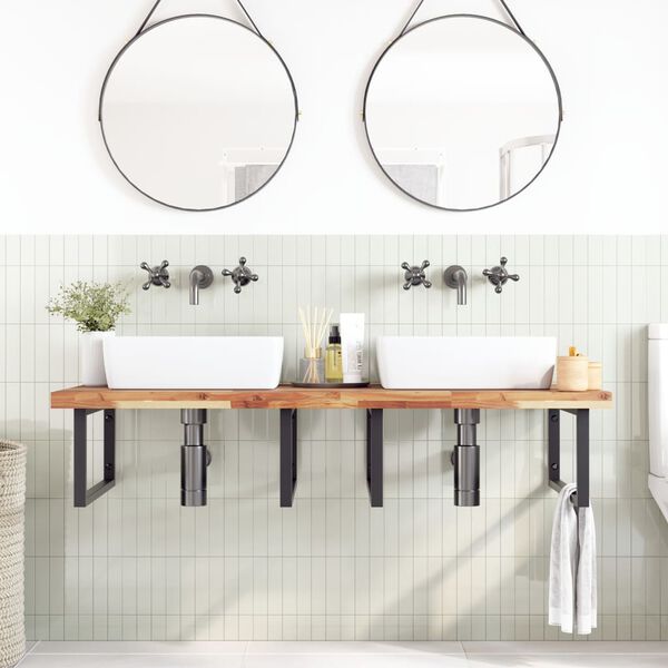 vidaXL Basin Shelf Wall Mounted Steel and Solid Wood Acacia