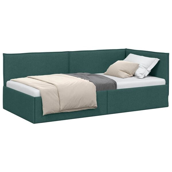 vidaXL Corner Bed Frame Dark Green 100 cm x 200 cm Velvet
