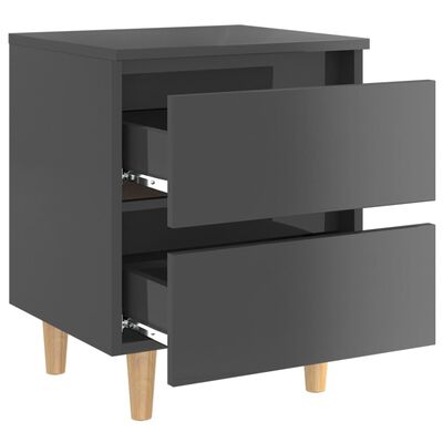 vidaXL Bed Cabinet & Solid Pinewood Legs High Gloss Grey 40x35x50cm