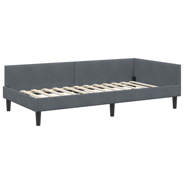 vidaXL Corner Bed Frame with Headboard Dark Grey 90 cm x 200 cm Velvet