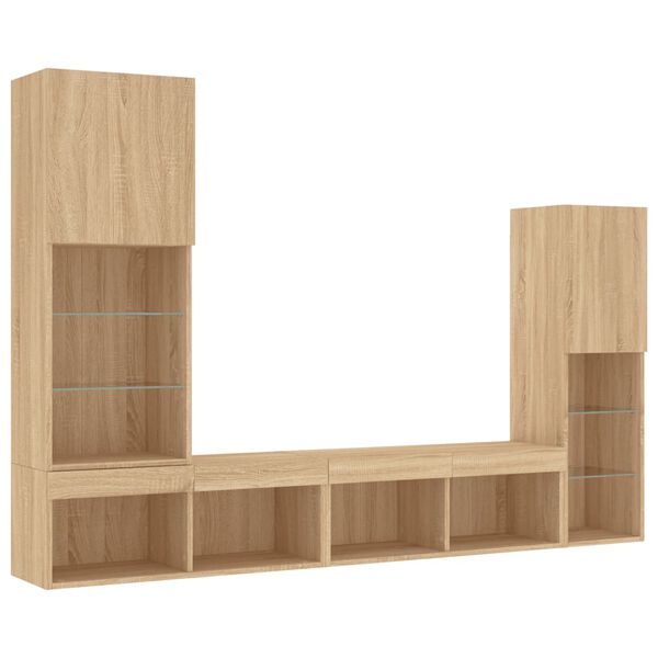 vidaXL 4 Piece TV Wall Units with LED Sonoma Oak Engineered Wood