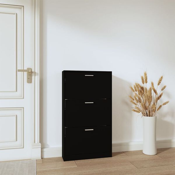 vidaXL Shoe Cabinet Black 59x17x108 cm Engineered Wood