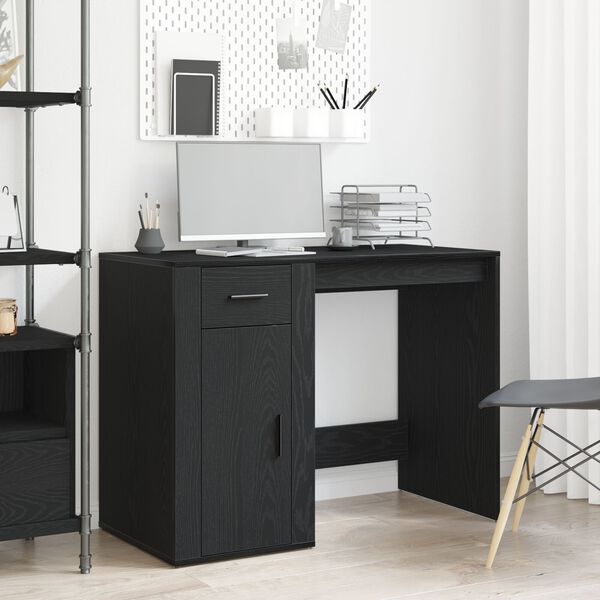 vidaXL Desk with Drawer Black Oak 100 x 49 x 74 cm Engineered Wood