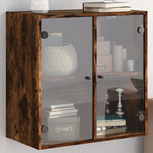 vidaXL Wall Cabinet with Glass Doors Smoked Oak 68x37x68.5 cm