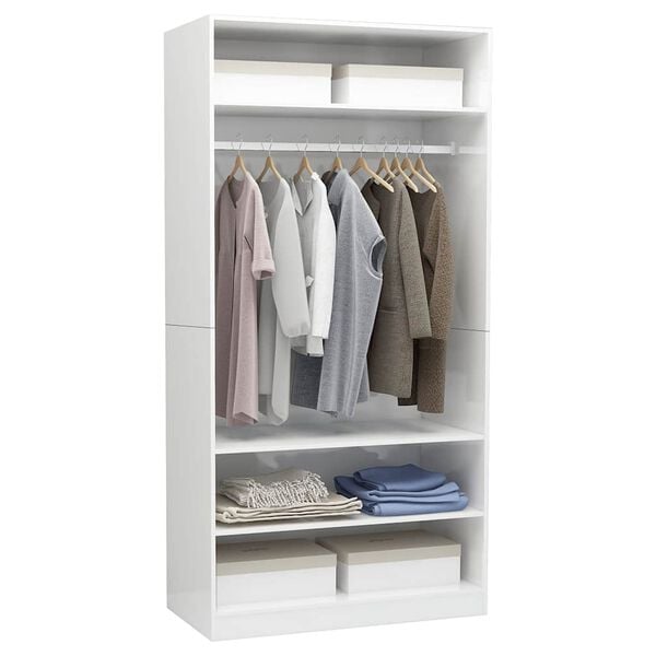 vidaXL Wardrobe High Gloss White 100x50x200 cm Engineered Wood