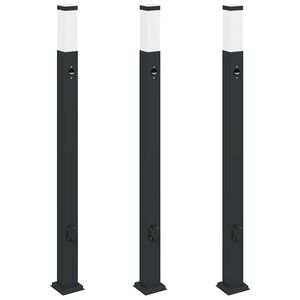 vidaXL Bollard Lights with Sensor&Outlet 3 pcs 110 cm Black IP44