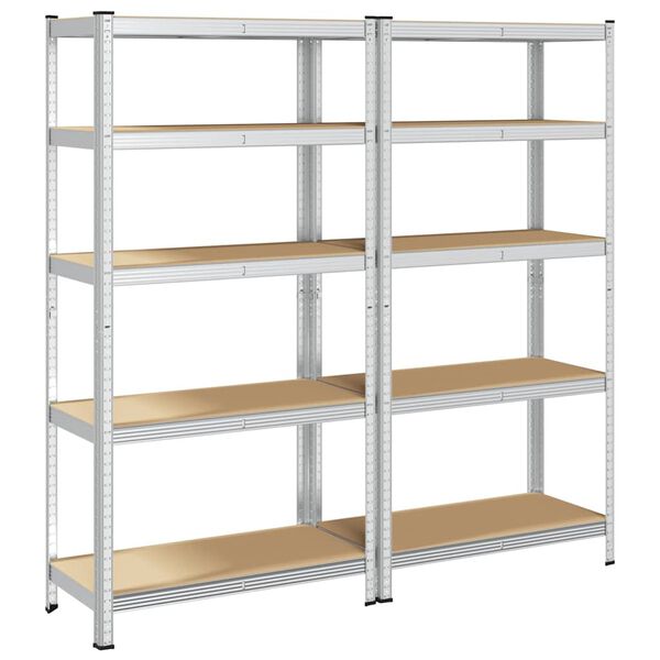 vidaXL 5-Layer Heavy-duty Shelves 2 pcs Silver Steel&Engineered Wood