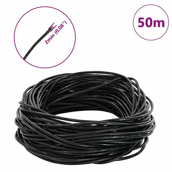 vidaXL Leather Cord Black &Oslash;2 mm x 50 m Leather