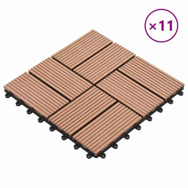 vidaXL Decking Tile 11 pcs Brown 30 x 30 cm WPC