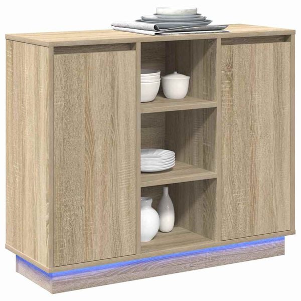 vidaXL LED Sideboard Sonoma Oak 90 x 32 x 75 cm Engineered Wood