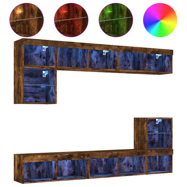 vidaXL 8 Piece TV Wall Units with LED Smoked Oak Engineered Wood