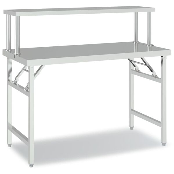 vidaXL Kitchen Work Table with Overshelf 120x60x115 cm Stainless Steel