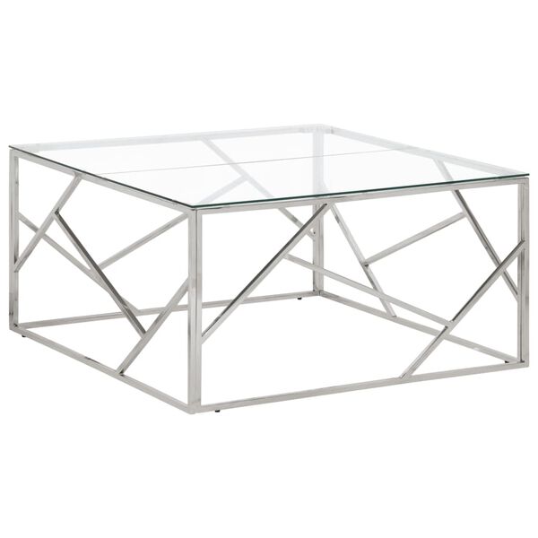 vidaXL Coffee Table Silver Stainless Steel and Tempered Glass