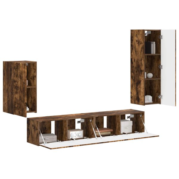 vidaXL TV Cabinet Set Wall-mounted 4 pcs Smoked Oak Engineered Wood