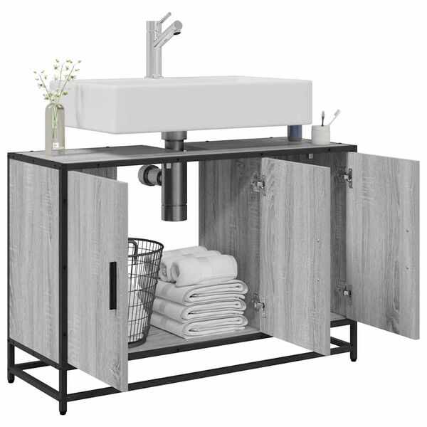 vidaXL Bathroom Sink Cabinet Grey Sonoma 90x33x60 cm Engineered Wood