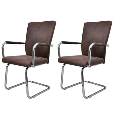 vidaXL Cantilever Dining Chairs 2 pcs Brown Faux Leather