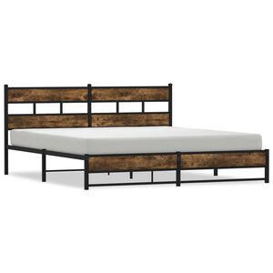 vidaXL Metal Bed Frame without Mattress Smoked Oak 193x203 cm