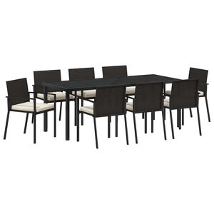 vidaXL Garden Dining Set 9 pcs Black Powder-Coated Steel