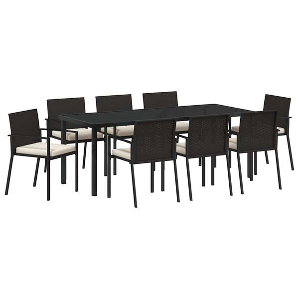 vidaXL Garden Dining Set 9 pcs Black Powder-Coated Steel