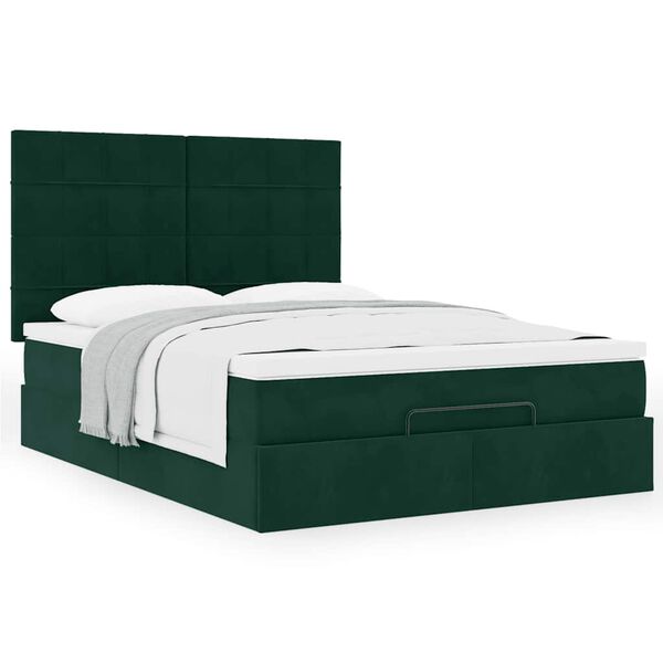 vidaXL Ottoman Bed with Mattresses Dark Green 140x200cm Velvet