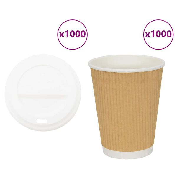 vidaXL Paper Coffee Cups with Lids 1000 pcs 12oz 300ml