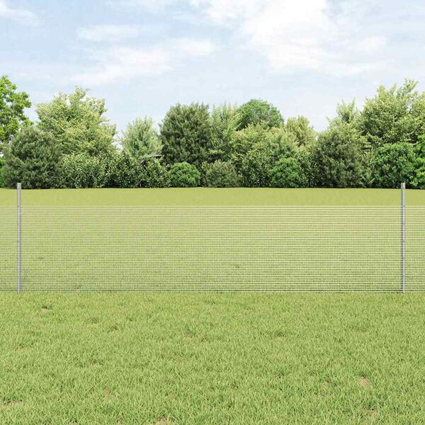 vidaXL Fence with Post Silver 0.5 x 10 m Steel