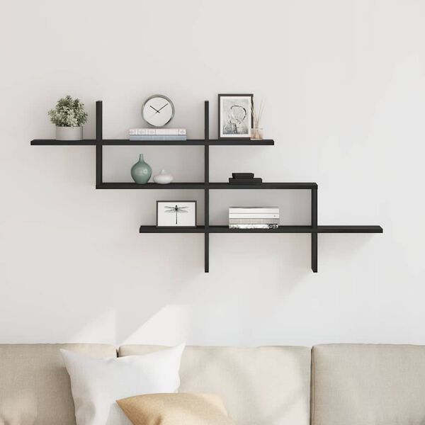 vidaXL Wall Shelf Black Oak 124.5x18x60.5 cm Engineered Wood