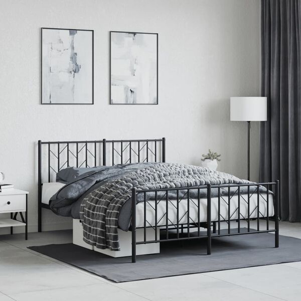 vidaXL Metal Bed Frame without Mattress with Footboard Black 135x190cm
