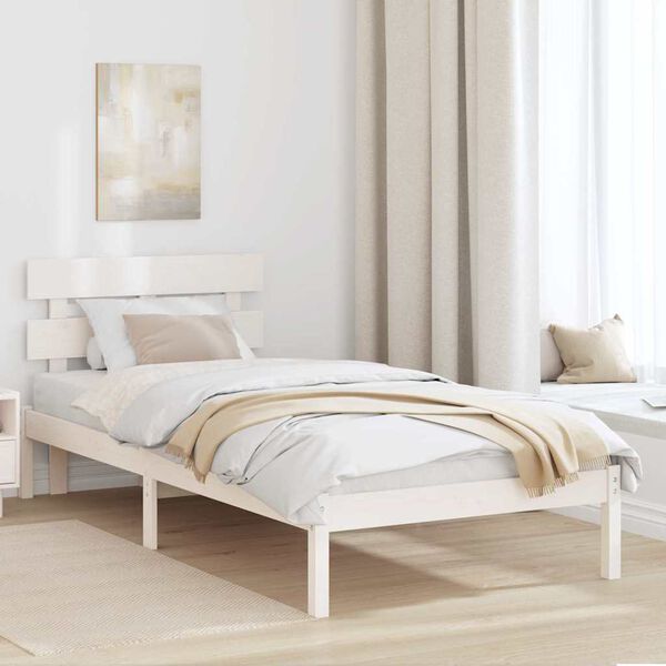 vidaXL Bed Frame with Headboard White 100 x 200 cm Solid Pine wood