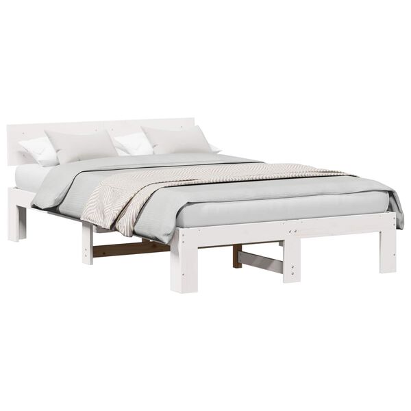 vidaXL Bed Frame with Headboard White 140 x 190 cm Solid Pine Wood