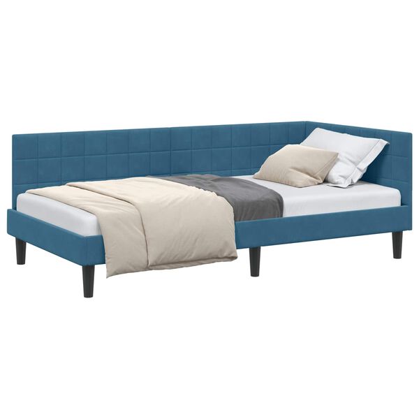 vidaXL Corner Bed Frame with Headboard Blue 100 cm x 200 cm Velvet