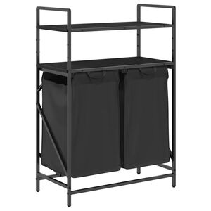 vidaXL Laundry Basket 2 Compartments with Shelves Black Oak