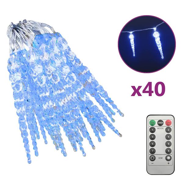 vidaXL Christmas Icicle Lights 40 pcs Blue Acrylic Remote Control