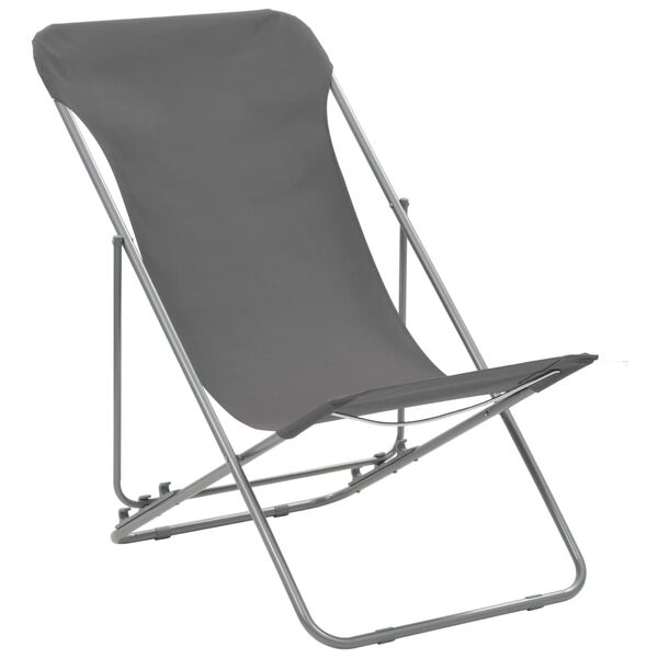 vidaXL Folding Beach Chairs 2 pcs Steel and Oxford Fabric Grey