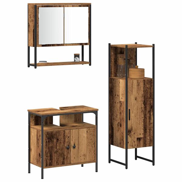 vidaXL Bathroom Furniture Set with Shelf 3 pcs Brown Engineered wood