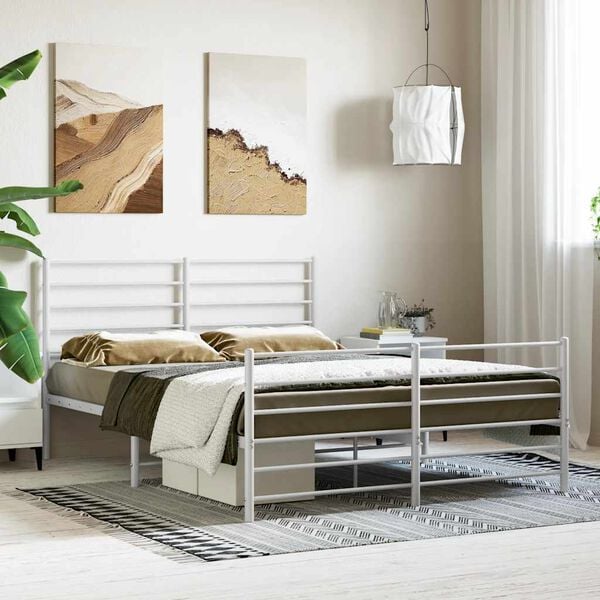 vidaXL Metal Bed Frame without Mattress with Footboard White 140x200cm