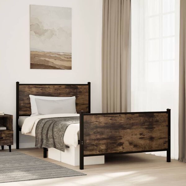 vidaXL Metal Bed Frame without Mattress Smoked Oak 100x200 cm