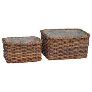 vidaXL Firewood Basket 2 pcs Brown Lacak Rattan