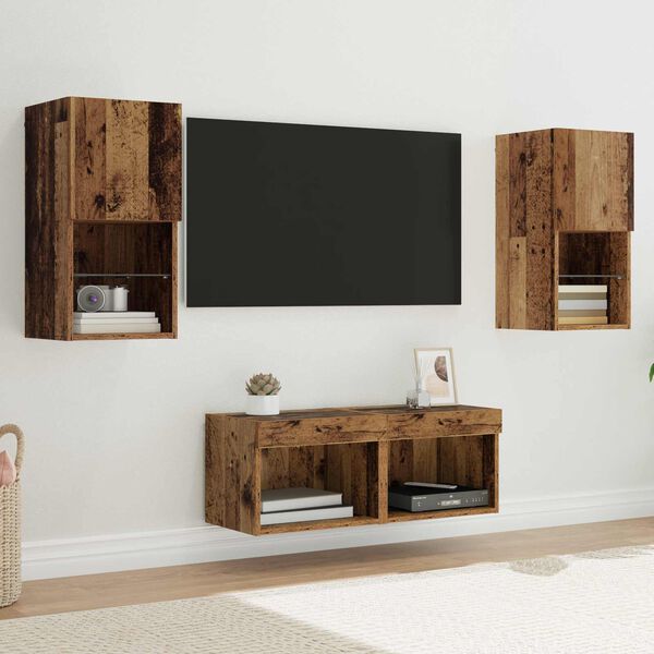 vidaXL TV Wall Cabinets Wall-mounted 4 pcs Old Wood Engineered Wood