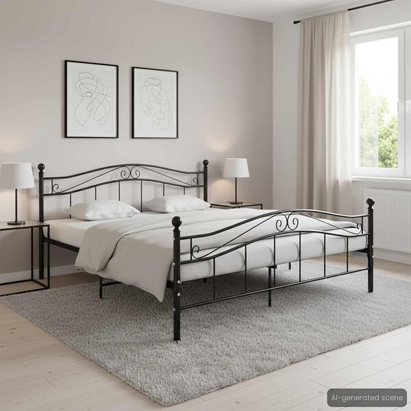 vidaXL Bed Frame without Mattress Black Metal 140x200 cm