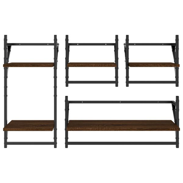 vidaXL 4 Piece Wall Shelf Set with Bars Brown Oak Engineered Wood