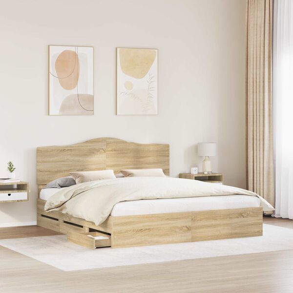vidaXL Bed Frame with Drawer Sonoma Oak 180 x 200 cm Engineer Wood