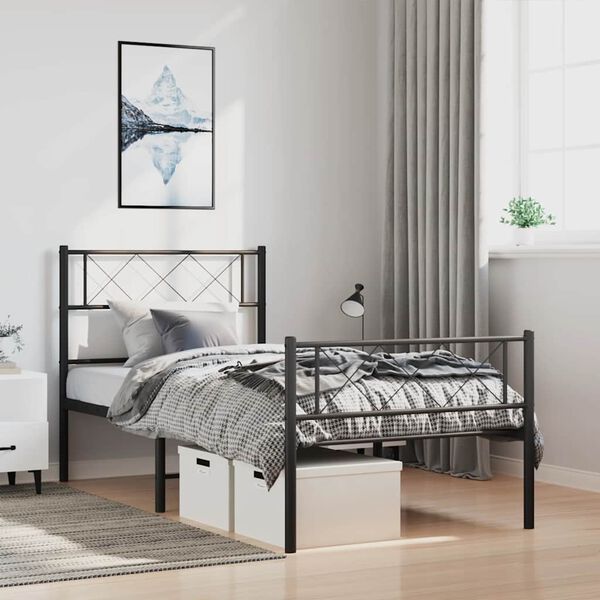 vidaXL Metal Bed Frame without Mattress with Footboard Black 100x190cm
