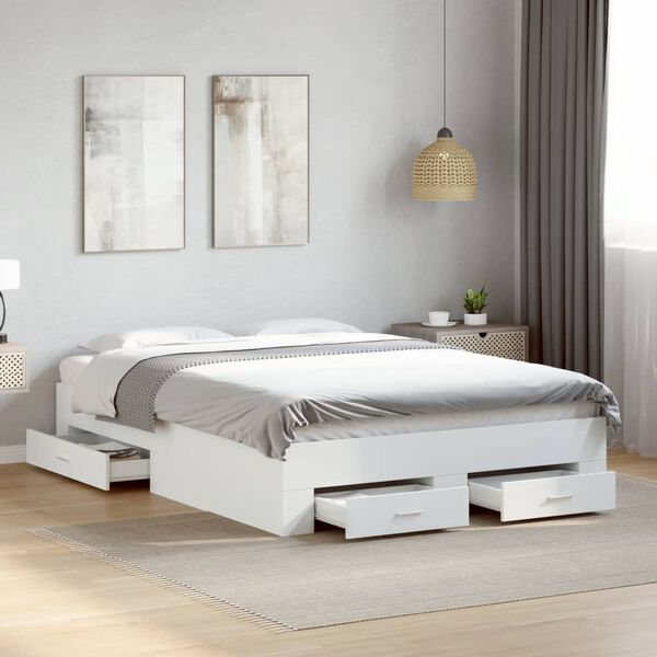 vidaXL Bed Frame with Drawers without Mattress White 120x190 cm Small Double
