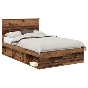 vidaXL Bed Frame with Headboard Old Wood 135 x 190 cm Solid Pine Wood