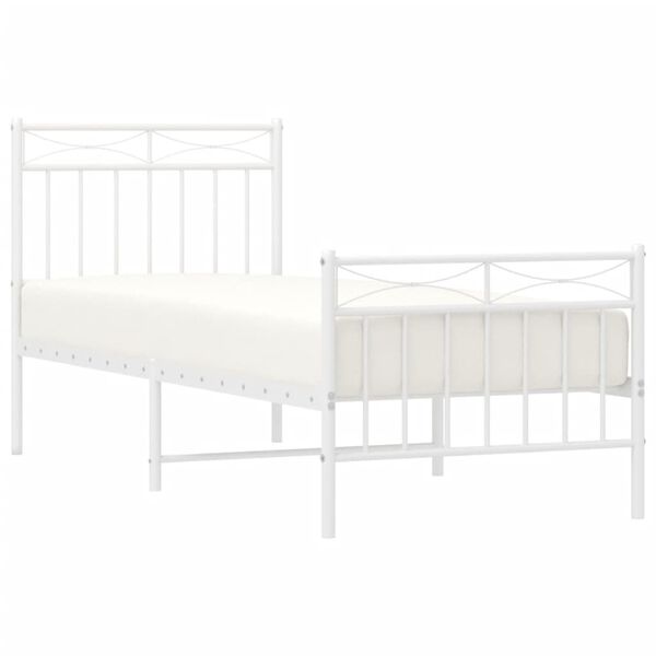 vidaXL Metal Bed Frame without Mattress with Footboard White 75x190cm