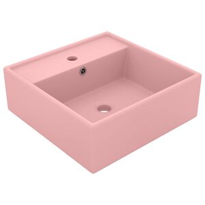 vidaXL Luxury Basin Overflow Square Matt Pink 41x41 cm Ceramic