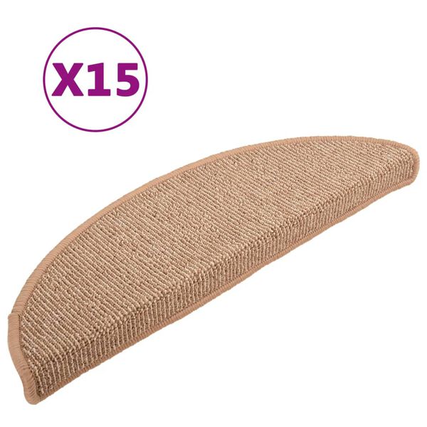 vidaXL Stair Mats 15 pcs 65x21x4 cm Light Brown Half Round Large