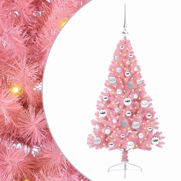 vidaXL Artificial Pre-lit Christmas Tree with 150 LEDs Pink 120 cm PVC
